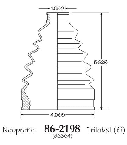 EMPI CV Joint Boot P/N:86-2198-D Fits: Buick Reatta 90-88, Buick Riviera 90-88, Cadillac Allante 90-89, Cadillac Deville 90-87, Cadillac Eldorado 90-88, Cadillac Seville 90-88, Oldsmobile Toronado 90-88 - Image 1