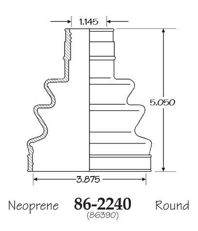 EMPI CV Joint Boot P/N:86-2240-D Fits: Chevrolet Blazer 94-92, Chevrolet K1500 97-88, Chevrolet K1500 Suburban 97-92, Chevrolet K2500 97-88, Chevrolet Tahoe 97-95, GMC K1500 97-88, GMC K1500 Suburban 97-92, GMC K2500 97-88, GMC Yukon 97-92 - Image 1