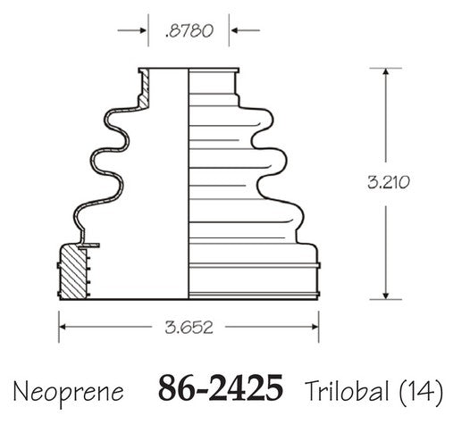 EMPI CV Joint Boot P/N:86-2425-D Fits: Pontiac Vibe 06-03, Pontiac Vibe 10-09, Toyota Corolla 06-05, Toyota Corolla 10-09, Toyota Highlander 13-08, Toyota Matrix 06-03, Toyota Matrix 13-09 - Image 1