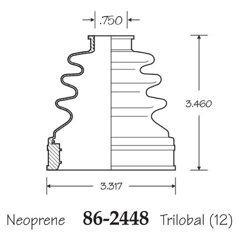EMPI CV Joint Boot P/N:86-2448-D Fits: Honda Civic, Infiniti Ex35, Infiniti Ex37, Infiniti Fx35, Infiniti Fx37, Infiniti Fx45, Infiniti Fx50, Infiniti G25, Infiniti G35, Infiniti G37 - Image 1