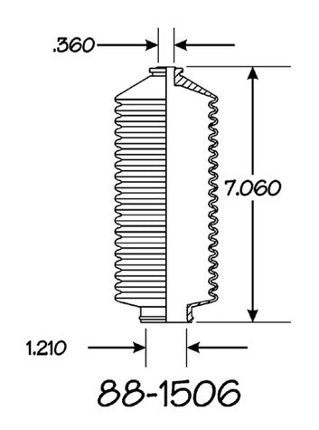 EMPI Rack and Pinion Bellows P/N:88-1506-K Fits: Dodge Colt 94-85, Mazda Glc 83-81, Mitsubishi Mirage 88-85, Nissan 280zx 81-79, Nissan Pulsar 1983, Nissan Sentra 90-82, Plymouth Colt 89-85, Renault Alliance 87-83, Renault Encore 86-84 - Image 1