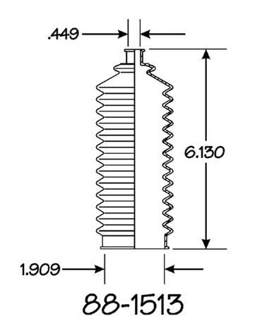 EMPI Rack and Pinion Bellows P/N:88-1513-K Fits: Chrysler Sebring, Dodge Avenger, Eagle Talon, Geo Prizm, Jaguar Vanden Plas, Jaguar Xj12, Jaguar Xj6, Jaguar Xjs, Mitsubishi Eclipse, Mitsubishi Galant, Porsche 911, Porsche Boxster, Saab 99, Volvo 850 - Image 1