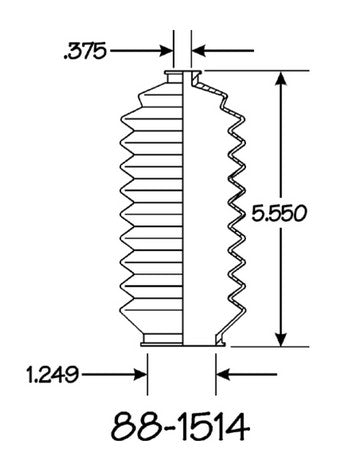 EMPI Rack and Pinion Bellows P/N:88-1514-K Fits: Chevrolet Nova 88-85, Geo Prizm 92-89, Toyota Mr2 95-91, Toyota Starlet 84-81, Toyota Tercel 82-80, Toyota Tercel 88-87, Toyota Tercel 98-91 - Image 1