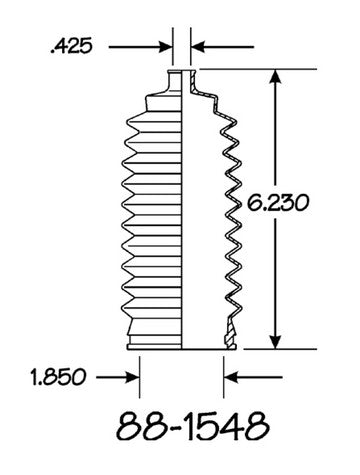EMPI Rack and Pinion Bellows P/N:88-1548-K Fits: Toyota Camry 85-83, Toyota Celica 85-82, Toyota Previa 97-91, Toyota Supra 88-86, Toyota Van 89-86, Volvo 242 84-80, Volvo 244 84-80, Volvo 245 84-80, Volvo 262 81-80, Volvo 264 82-80, Volvo 265 81-80 - Image 1