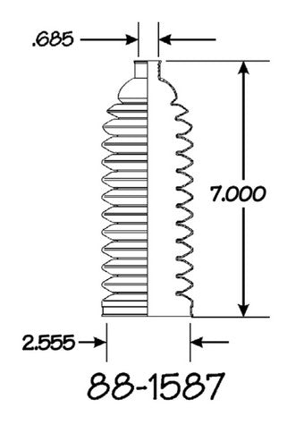 EMPI Rack and Pinion Bellows P/N:88-1587-K Fits: Mercedes-benz Ml320 03-98, Mercedes-benz Ml350 05-03, Mercedes-benz Ml430 01-99, Mercedes-benz Ml500 05-02, Mercedes-benz Ml55 Amg 03-00 - Image 1