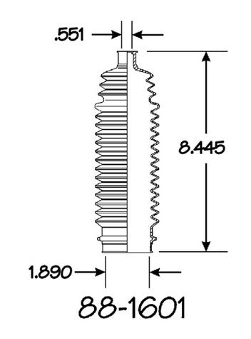 EMPI Rack and Pinion Bellows P/N:88-1601-K Fits: Acura Cl, Acura Tl, Cadillac Cts, Chrysler 200, Chrysler Cirrus, Dodge Avenger, Dodge Journey, Dodge Stratus, Infiniti Fx35, Infiniti Fx45, Nissan 200sx, Nissan Sentra, Plymouth Breeze - Image 1