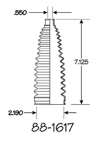 EMPI Rack and Pinion Bellows P/N:88-1617-K Fits: Lexus Ls430 06-01, Nissan Versa 17-12, Nissan Versa Note 17-14, Porsche 718 Boxster 18-17, Porsche Boxster 16-13, Porsche Cayman 16-14, Toyota Camry 17-13, Toyota Celica 05-00, Toyota Prius 03-01 - Image 1