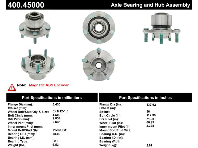 Centric Parts Wheel Bearing and Hub Assembly P/N:400.45000 Fits: Mazda 3 05-04 - Image 4