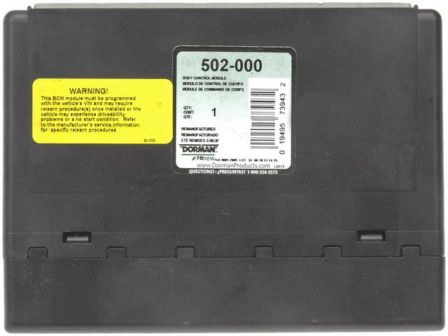 Dorman - OE Solutions Módulo de Control de Carrocería P/N:502-000 Fits: Cadillac Escalade, Cadillac Escalade Esv, Cadillac Escalade Ext, Chevrolet Avalanche, Chevrolet Silverado 1500, Chevrolet Silverado 2500 Hd, Chevrolet Silverado 3500 Hd - Image 1