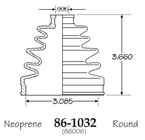 EMPI CV Joint Boot P/N:86-1032-D Fits: Honda Accord 85-82, Honda Prelude 87-83, Polaris Sportsman 600 05-03, Polaris Sportsman 700 06-02, Polaris Sportsman 700 Efi 05-04, Polaris Sportsman 800 Efi 2005 - Image 1