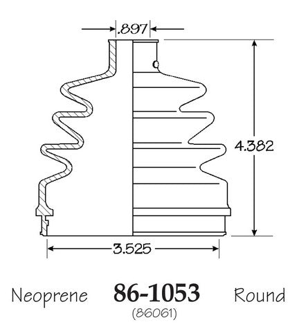 EMPI CV Joint Boot P/N:86-1053-D Fits: Buick Century 83-82, Buick Skyhawk 1982, Buick Skylark 83-82, Cadillac Cimarron 1982, Chevrolet Cavalier 1982, Chevrolet Celebrity 83-82, Oldsmobile Cutlass Ciera 83-82, Oldsmobile Firenza 1982, Pontiac 6000 83-82 - Image 1