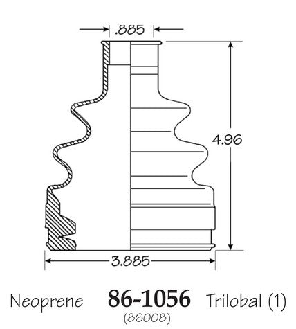 EMPI CV Joint Boot P/N:86-1056-D Fits: Buick Century, Buick Skyhawk, Buick Skylark, Buick Somerset, Buick Somerset Regal, Cadillac Cimarron, Chevrolet Beretta, Chevrolet Cavalier, Chevrolet Celebrity - Image 1