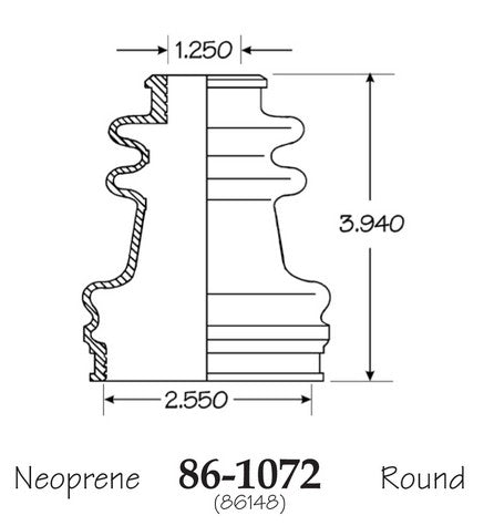 EMPI CV Joint Boot P/N:86-1072-D Fits: Chrysler E Class, Chrysler Executive Limousine, Chrysler Laser, Chrysler Lebaron, Chrysler New Yorker, Dodge 400, Dodge 600, Dodge Aries, Dodge Charger, Dodge Daytona - Image 1