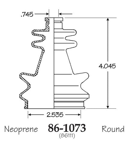 EMPI CV Joint Boot P/N:86-1073-D Fits: Chrysler E Class, Chrysler Laser, Chrysler Lebaron, Chrysler New Yorker, Dodge 400, Dodge 600, Dodge Aries, Dodge Charger, Dodge Daytona, Dodge Lancer - Image 1