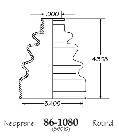 EMPI CV Joint Boot P/N:86-1080-D Fits: Chrysler E Class, Chrysler Executive Limousine, Chrysler Laser, Chrysler Lebaron, Chrysler New Yorker, Dodge 400, Dodge 600, Dodge Aries, Dodge Caravan, Dodge Charger - Image 1