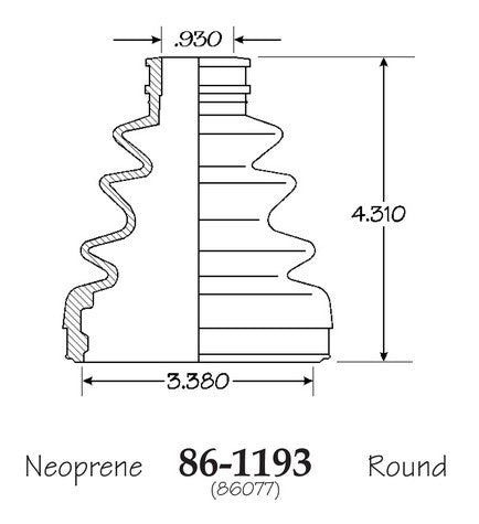 EMPI CV Joint Boot P/N:86-1193-D Fits: Chrysler Imperial, Chrysler Laser, Chrysler Lebaron, Chrysler New Yorker, Dodge 600, Dodge Aries, Dodge Daytona, Dodge Dynasty, Dodge Lancer, Dodge Shadow - Image 1