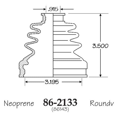 EMPI CV Joint Boot P/N:86-2133-D Fits: Acura Rl 04-96, Acura Tl 98-96, Ford Probe 92-89, Honda Prelude 01-92, Mazda 323 1988, Mazda 626 92-88, Mazda B2600 93-87, Mazda Mx-6 92-88, Mercury Capri 94-91 - Image 1