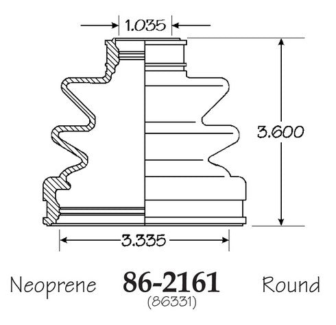 EMPI CV Joint Boot P/N:86-2161-D Fits: Chrysler Conquest, Dodge Ram 50, Hyundai Sonata, Infiniti M35, Infiniti M45, Infiniti Q45, Infiniti Qx56, Lexus Rx300, Mitsubishi Diamante, Mitsubishi Galant - Image 1