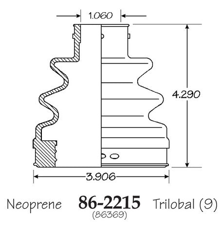 EMPI CV Joint Boot P/N:86-2215-D Fits: Chrysler Cirrus, Chrysler Imperial, Chrysler Lebaron, Chrysler New Yorker, Dodge Daytona, Dodge Dynasty, Dodge Shadow, Dodge Spirit, Dodge Stratus, Plymouth Acclaim, Plymouth Breeze, Plymouth Sundance - Image 1