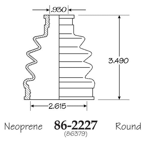 EMPI CV Joint Boot P/N:86-2227-D Fits: Lexus Es300 01-94, Saab 900 98-94, Toyota Avalon 99-95, Toyota Camry 01-90, Toyota Sienna 02-98, Toyota Solara 03-02 - Image 1
