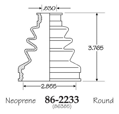 EMPI CV Joint Boot P/N:86-2233-D Fits: Acura Integra 01-97, Acura Rsx 06-02, Honda Accord 12-03, Honda Civic 11-99, Honda Civic 95-92, Honda Civic Del Sol 96-93, Honda Cr-v 14-12, Honda Pilot 08-03, Honda Ridgeline 10-06 - Image 1