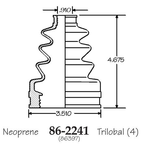 EMPI CV Joint Boot P/N:86-2241-D Fits: Chevrolet Express 1500, Chevrolet Express 2500, Chrysler Cirrus, Chrysler Grand Voyager, Chrysler Pacifica, Chrysler Sebring, Chrysler TOWN &amp; COUNTRY, Chrysler Voyager, Dodge Caravan, Dodge Grand Caravan - Image 1