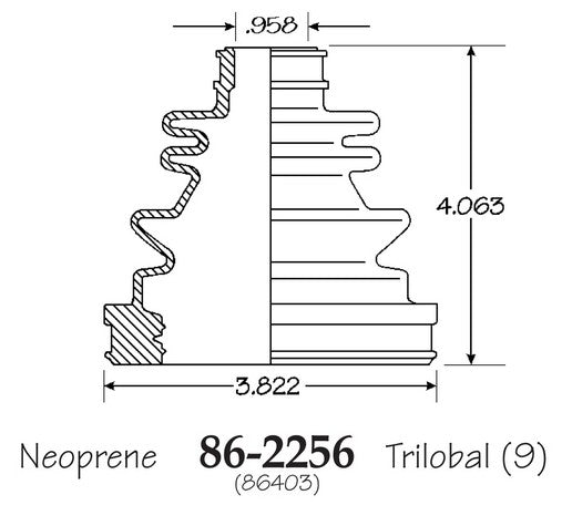 EMPI CV Joint Boot P/N:86-2256-D Fits: Chevrolet Aveo 08-04, Chevrolet Aveo5 08-07, Chevrolet Prizm 02-98, Geo Prizm 97-93, Suzuki Forenza 08-04, Suzuki Reno 08-05, Toyota Corolla 02-97, Toyota Corolla 95-93 - Image 1