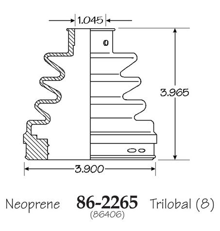 EMPI CV Joint Boot P/N:86-2265-D Fits: BMW X1, Chrysler 300m, Chrysler Concorde, Chrysler Lhs, Chrysler New Yorker, Chrysler Prowler, Dodge Intrepid, Eagle Vision, Plymouth Prowler - Image 1