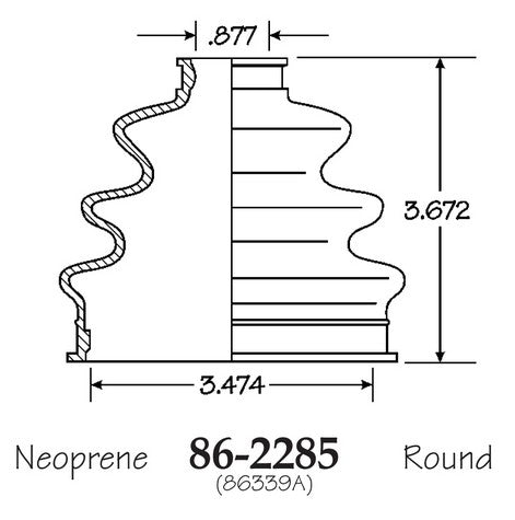 EMPI CV Joint Boot P/N:86-2285-D Fits: Chrysler Lebaron, Chrysler New Yorker, Chrysler Tc Maserati, Chrysler TOWN &amp; COUNTRY, Dodge 600, Dodge Aries, Dodge Caravan, Dodge Dakota, Dodge Daytona, Dodge Dynasty - Image 1