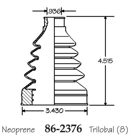 EMPI CV Joint Boot P/N:86-2376-D Fits: Chevrolet Cobalt 07-05, Chrysler Pacifica 06-04, Dodge Journey 16-09, Ford Focus 03-00, Ford Focus 07-05, Saturn Ion 07-06 - Image 1