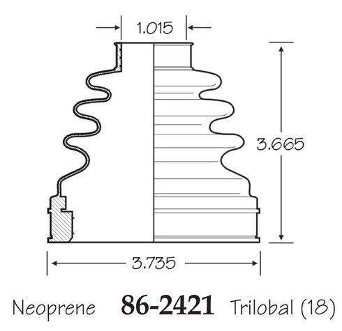 EMPI CV Joint Boot P/N:86-2421-D Fits: Acura Ilx, Audi A3, Kia Amanti, Nissan Altima, Nissan Maxima, Nissan Murano, Nissan Quest, Volkswagen Cc, Volkswagen Passat, Volkswagen Tiguan - Image 1