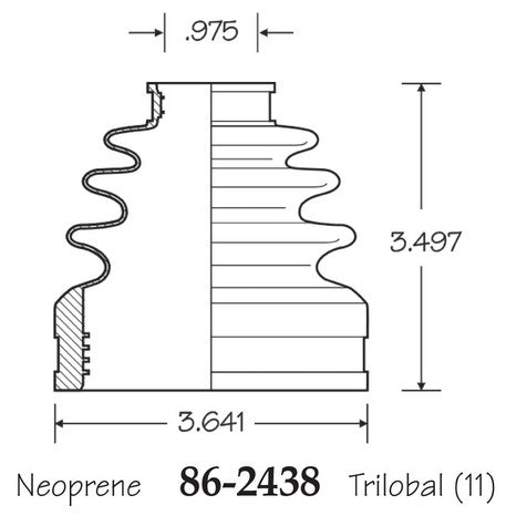EMPI CV Joint Boot P/N:86-2438-D Fits: Acura Mdx, Acura Zdx, Ford Fusion, Honda Civic, Honda Pilot, Honda Ridgeline, Hyundai Santa Fe, Hyundai Santa Fe Sport, Infiniti Qx60, Kia Sorento - Image 1