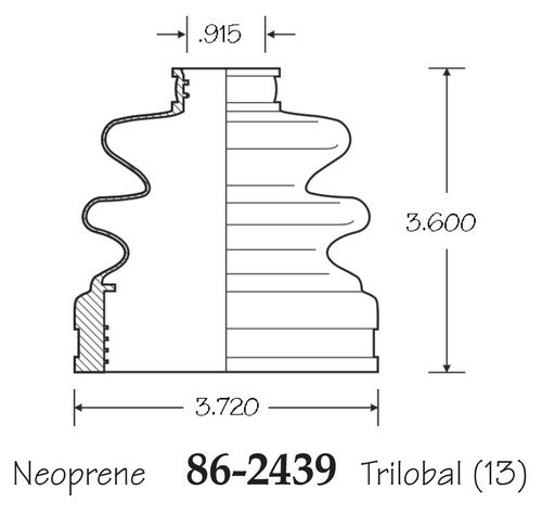 EMPI CV Joint Boot P/N:86-2439-D Fits: Hyundai Entourage 08-07, Hyundai Santa Fe 2006, Hyundai Sonata 05-04, Kia Optima 10-05, Kia Rondo 08-07, Kia Sedona 10-02, Kia Sportage 10-05 - Image 1