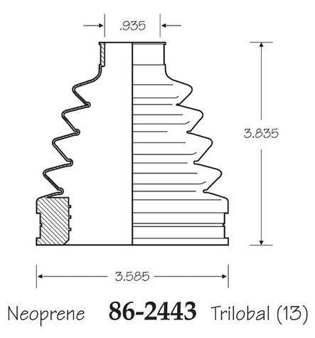 EMPI CV Joint Boot P/N:86-2443-D Fits: Buick Terraza 2007, Chevrolet Cobalt 10-05, Chevrolet Malibu 09-08, Chrysler TOWN &amp; COUNTRY 10-08, Pontiac G5 09-07, Pontiac G6 09-07, Saturn Aura 09-07, Saturn Ion 07-06, Saturn Relay 2007 - Image 1