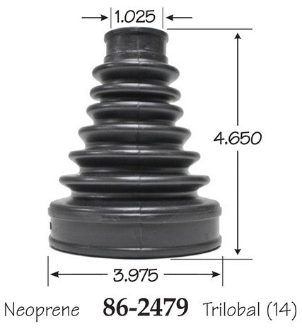 EMPI CV Joint Boot P/N:86-2479-D Fits: Buick Lacrosse, Buick Regal, Cadillac Xts, Chevrolet Impala, Chevrolet Malibu, Chrysler TOWN &amp; COUNTRY, Dodge Grand Caravan, Jeep Cherokee, Ram 1500, Volkswagen Routan - Image 1