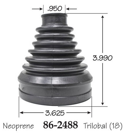 EMPI CV Joint Boot P/N:86-2488-D Fits: Lexus Ct200h 17-11, Scion Im 2016, Scion Xd 14-08, Toyota Corolla 18-17, Toyota Prius 18-10, Toyota Prius V 18-12 - Image 1
