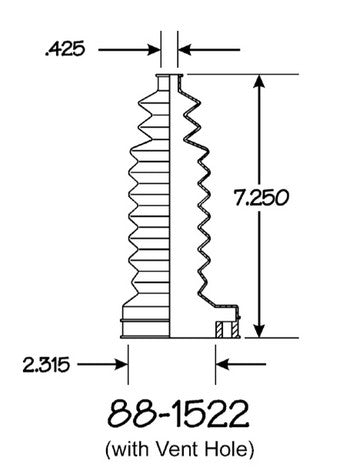 EMPI Rack and Pinion Bellows P/N:88-1522-K Fits: Ford Fairmont, Ford Granada, Ford Ltd, Ford Mustang, Ford Thunderbird, Lincoln Continental, Mazda 626, Mercury Capri, Mercury Cougar, Mercury Zephyr - Image 1
