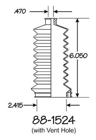 EMPI Rack and Pinion Bellows P/N:88-1524-K Fits: Buick Skylark 81-80, Chevrolet Citation 81-80, Dodge Omni 82-78, Dodge Rampage 1982, Oldsmobile Omega 81-80, Plymouth Horizon 82-79, Pontiac Phoenix 81-80 - Image 1