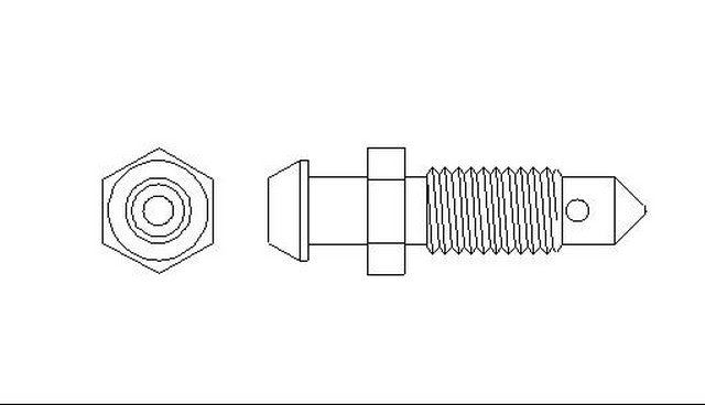 Better Brake Parts Brake Bleeder Screw P/N:9417 Fits: Volvo 164 71-69, Volvo 240 93-90, Volvo 242 84-75, Volvo 244 89-75, Volvo 245 89-75, Volvo 262 1976, Volvo 262 81-78, Volvo 264 79-76, Volvo 265 79-76, Volvo Dl 1984, Volvo Gle 1984 - Image 1