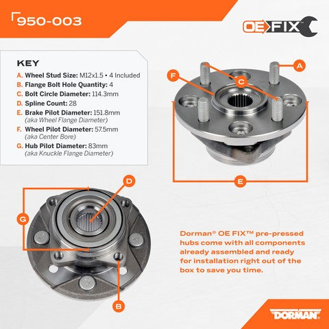Dorman - OE Solutions Ensamble de Cubo y Rodamiento de Rueda P/N:950-003 Fits: Acura Cl 1997, Honda Accord 97-90 - Image 4