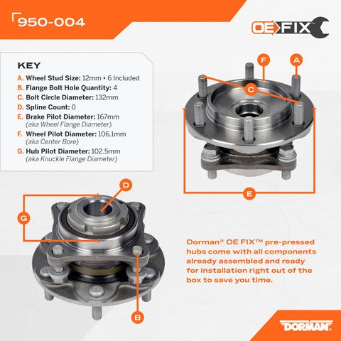 Dorman - OE Solutions Ensamble de Cubo y Rodamiento de Rueda P/N:950-004 Fits: Toyota 4runner 23-03, Toyota Fj Cruiser 14-07, Toyota Hilux 17-05, Toyota Tacoma 23-05 - Image 4