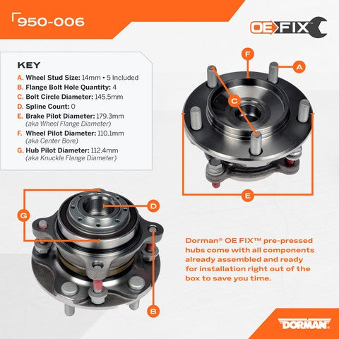 Dorman - OE Solutions Ensamble de Cubo y Rodamiento de Rueda P/N:950-006 Fits: Toyota Sequoia 22-08, Toyota Tundra 21-07 - Image 4