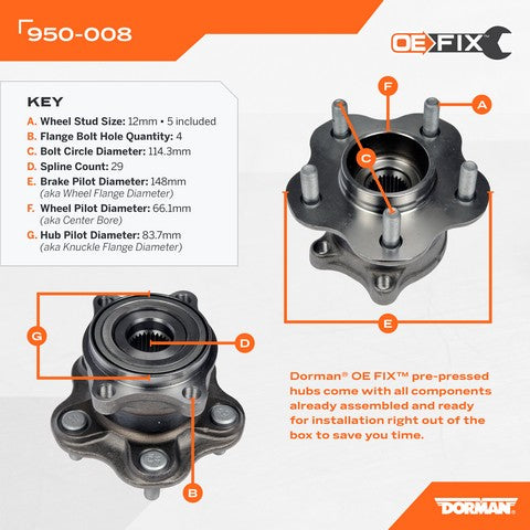 Dorman - OE Solutions Ensamble de Cubo y Rodamiento de Rueda P/N:950-008 Fits: Infiniti Fx35 08-03 - Image 4