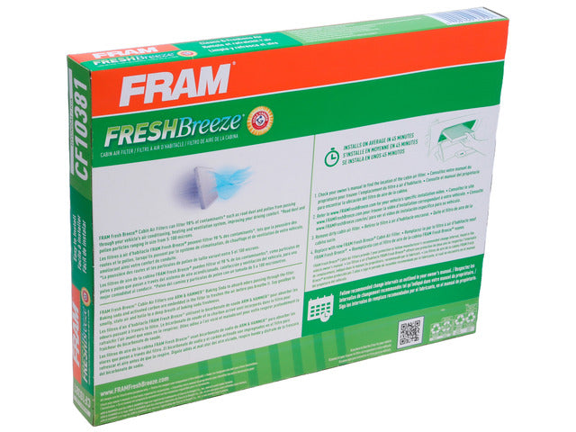FRAM Cabin Air Filter P/N:CF10381 Fits: Hyundai Azera 08-06, Hyundai Santa Fe 09-07, Hyundai Sonata 10-06, Kia Carnival 26-22, Kia Magentis 10-06, Kia Optima 10-06 - Image 1