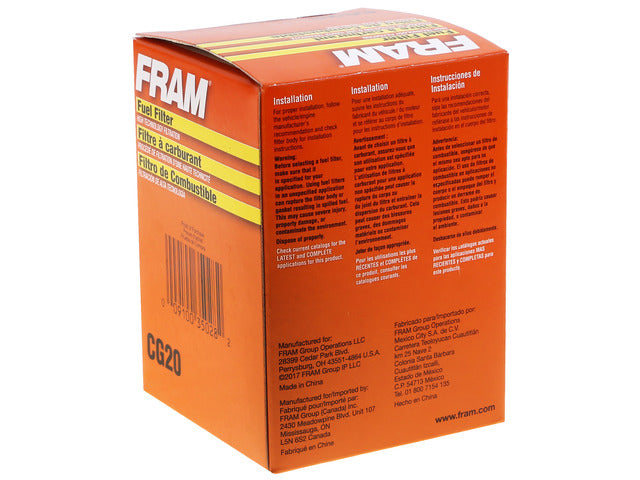 FRAM Fuel Filter P/N:CG20 Fits: Ac 427, Ac 428, Ac Shelby Cobra, Cadillac Calais, Cadillac Commercial Chassis, Cadillac Deville, Cadillac Eldorado, Cadillac Fleetwood - Image 1