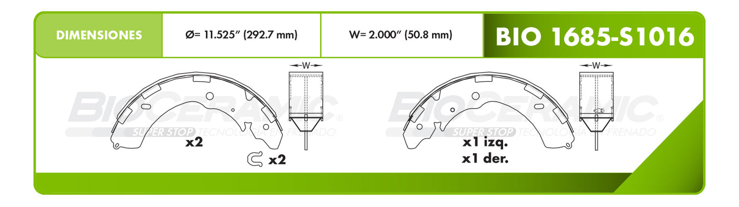 BioCeramic Balata de Tambor de Freno P/N: 1685-S1016 Fits: Chevrolet Colorado 15-13, Chevrolet S10 17-16, Mitsubishi L200 19-08, Mitsubishi Montero Sport 15-09 (Copia)