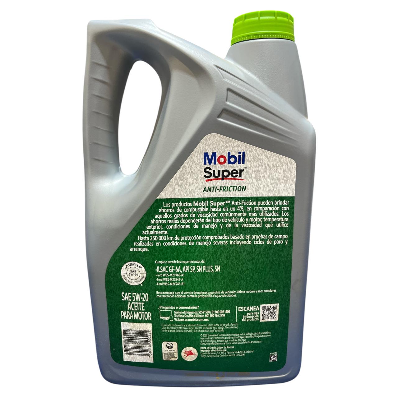 Aceite motor 5W-20 Anti-Friction Mobil super 5Qts