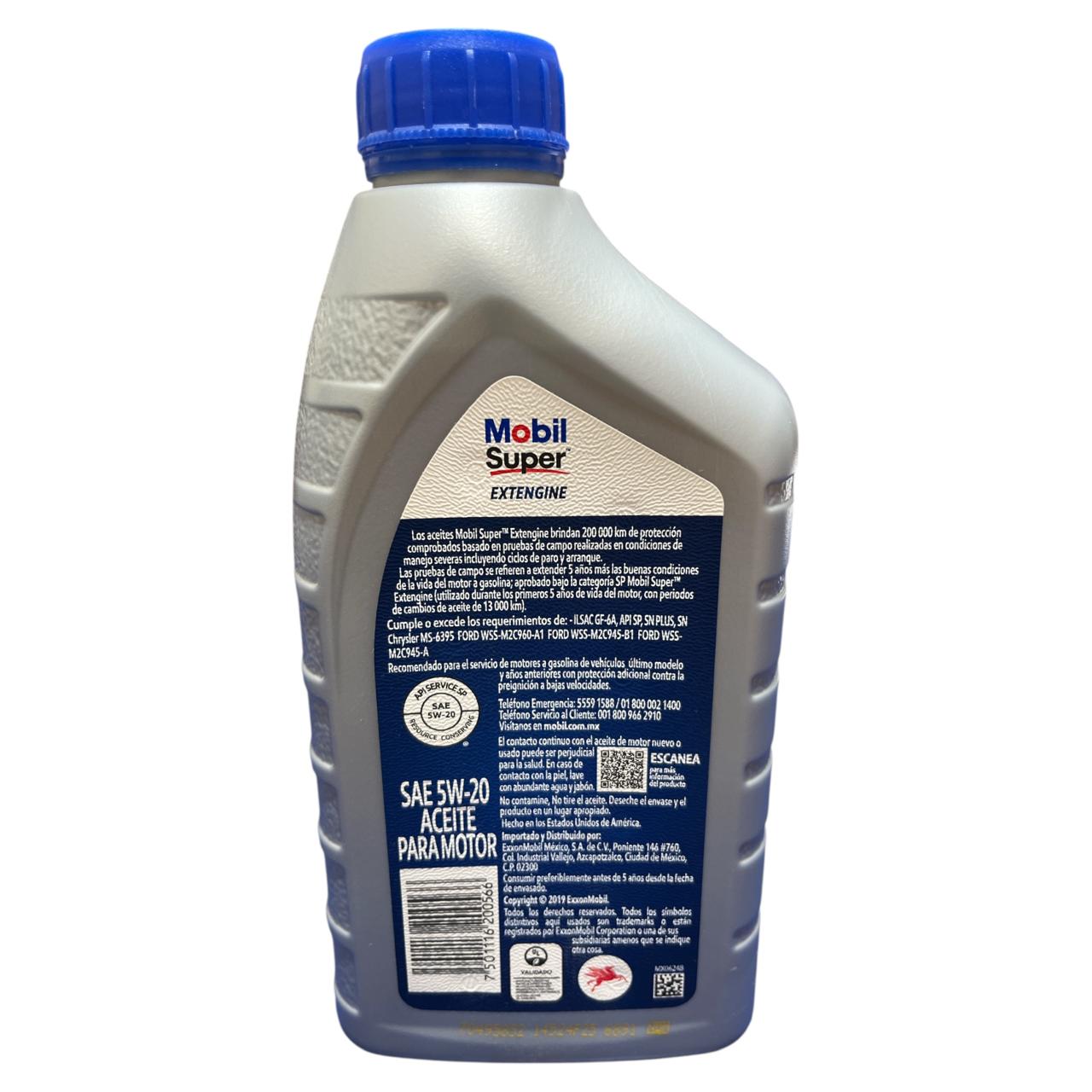 Aceite motor 5W-20 Extengine Mobil super 1Qts
