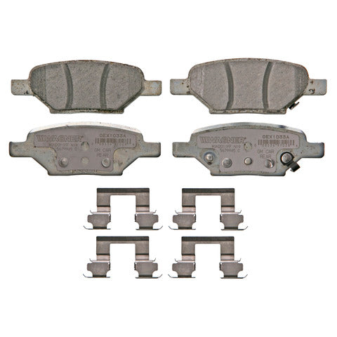 Wagner Brake Disc Brake Pad Set P/N:OEX1033A Fits: Chevrolet Cobalt 09-05, Chevrolet Hhr 10-08, Chevrolet Malibu 12-04, Pontiac G5 09-07, Pontiac G6 10-05, Pontiac Pursuit 06-05, Saturn Aura 09-07, Saturn Ion 07-04 - Image 1