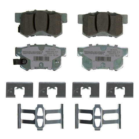 Wagner Brake Disc Brake Pad Set P/N:OEX536 Fits: Acura Cl 03-01, Acura Legend 95-91, Acura Rdx 12-07, Acura Rl 04-96, Acura Tl 08-99, Honda Cr-v 04-02, Honda Element 11-03, Honda Odyssey 98-95, Isuzu Oasis 99-96 - Image 1
